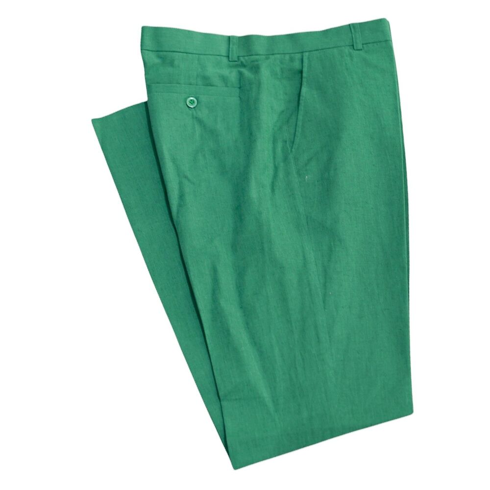 Mens 36 Emerald Green Cotton Slim Fit Flat Front Dress Pants Handmade Trousers - Picture 4 of 7